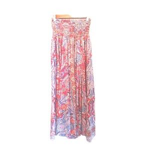Boho Fashion Vintage 100% Silk Paisley Smocked Waist Harem Palazzo Pants Free Sz
